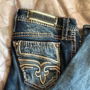 Rock Revival Blue Jeans with Distinctive Embroidery